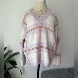 V neck purple plaid sweater